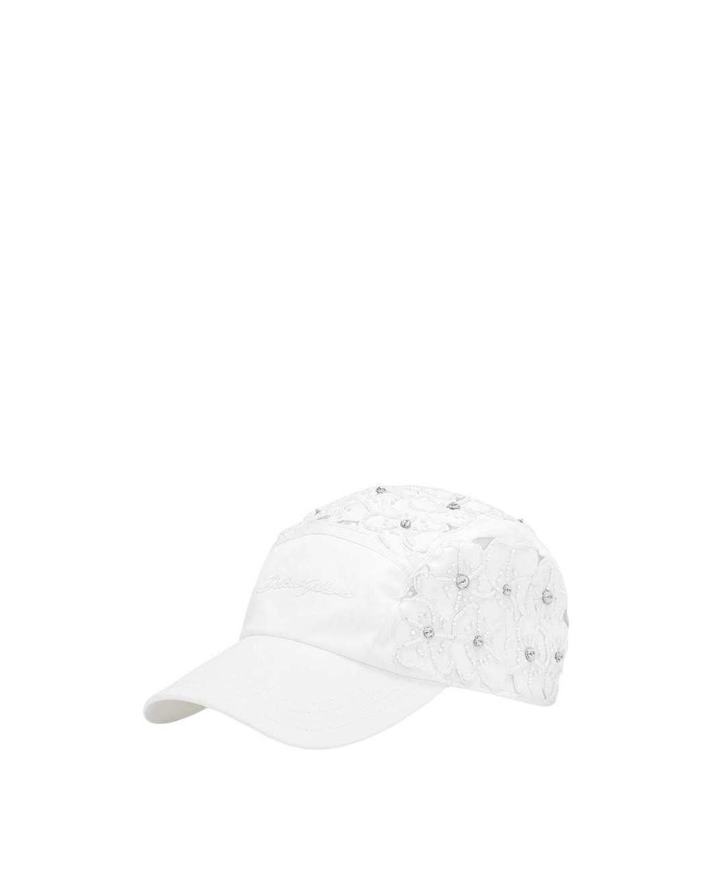 Dolce & Gabbana White Dolce & Gabbana Drill Baseball Cap With Rhinestones
