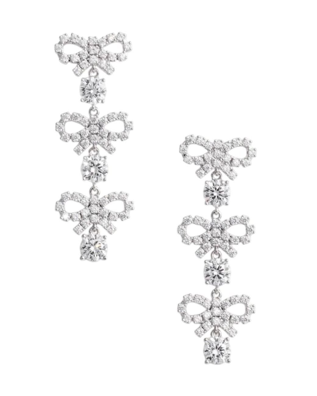 Self-Portrait White Crystal Micro Bow Tiered Earrings