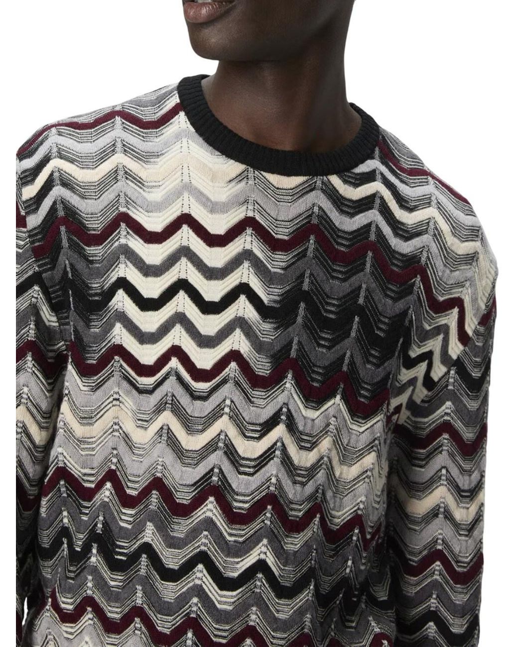 Missoni Black Crew-Neck Sweater With Geometric Zigzag Pattern for men