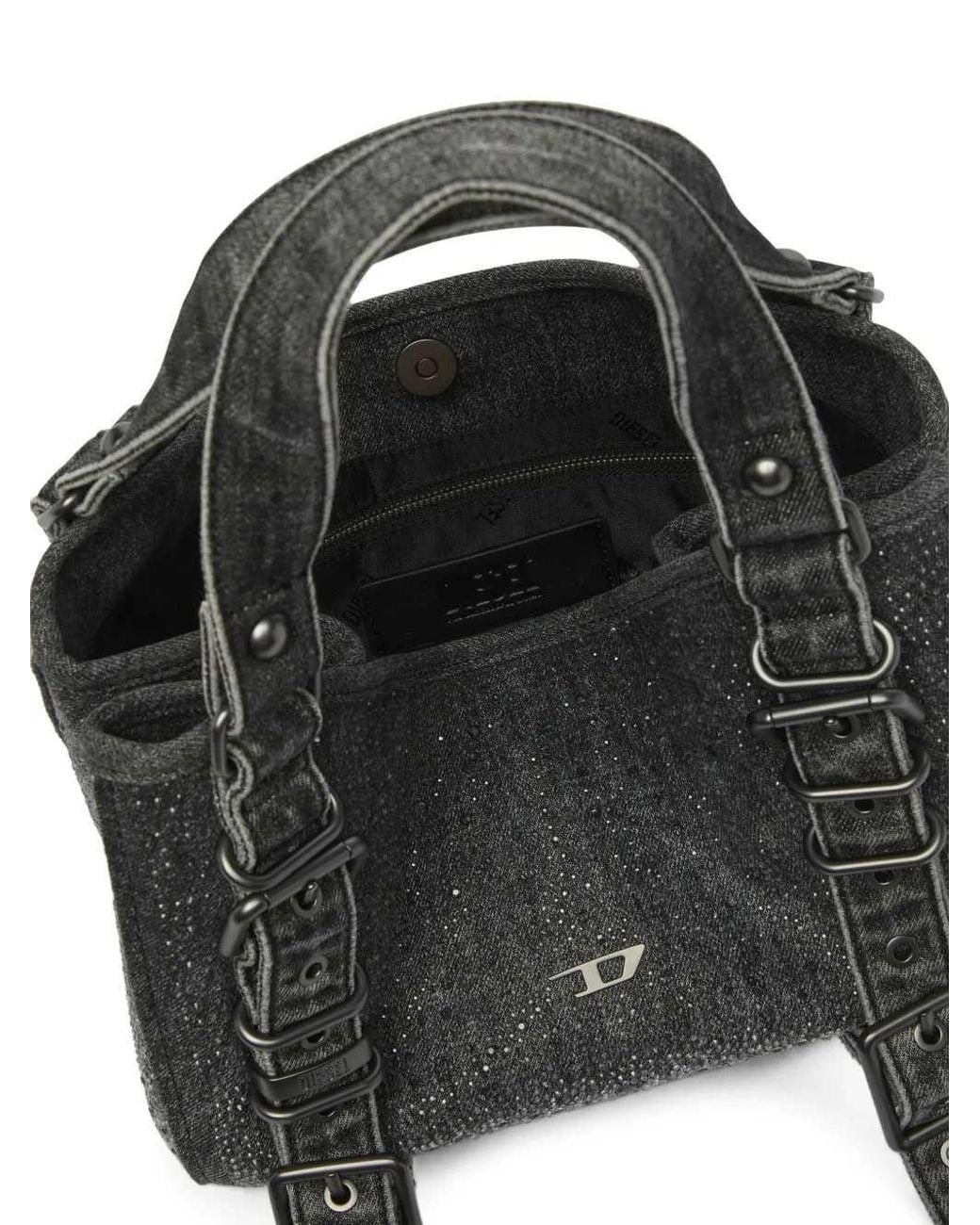 DIESEL Black D-One-Small Denim Tote Bag With Crystals And Handle
