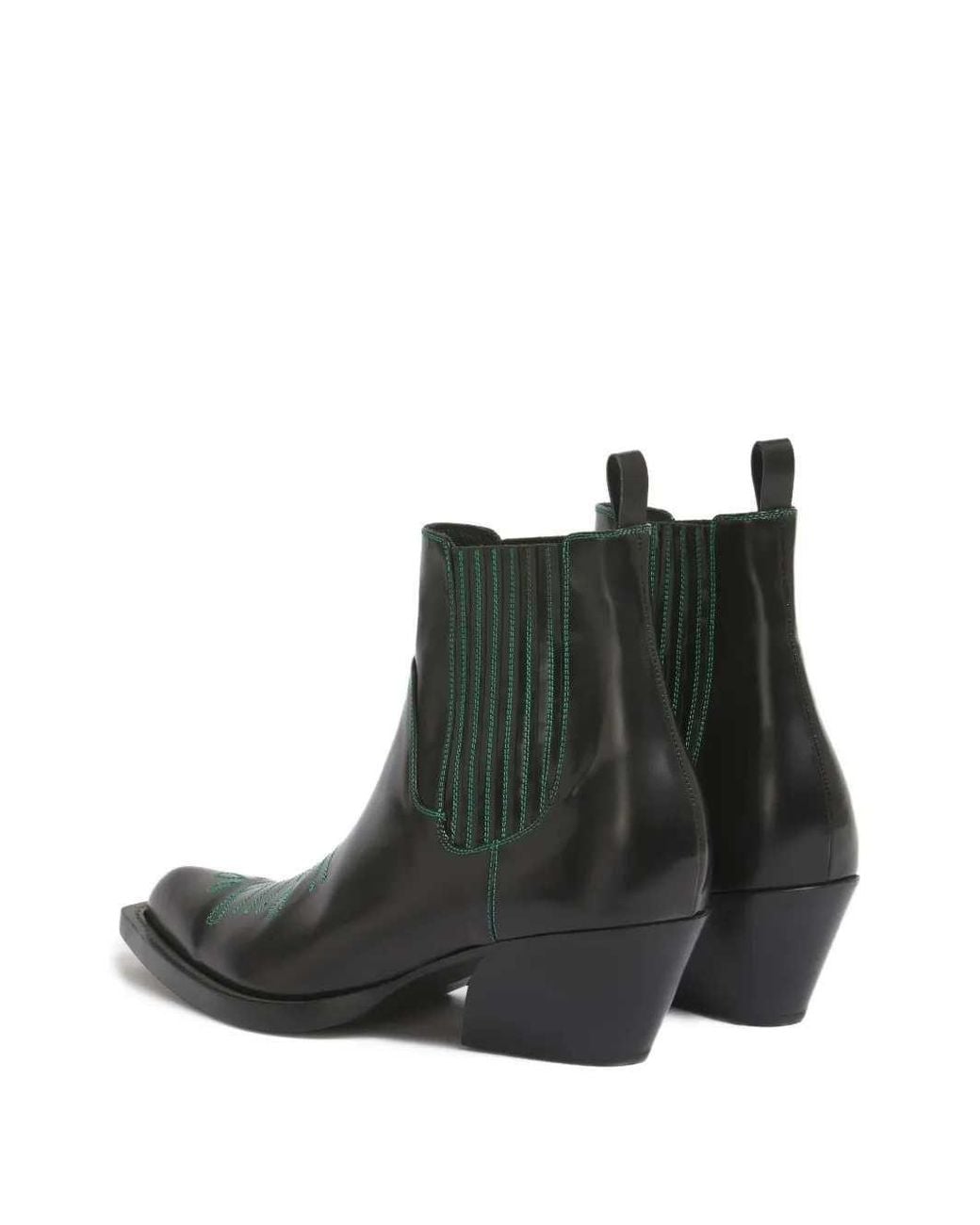 Marni Black Leather Cowboy Boots With Contrast Stitching for men
