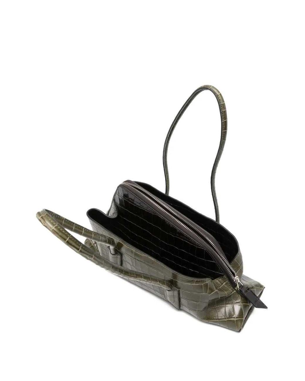 The Attico Black La Passeggiata Small Crocodile-Effect Shoulder Bag With Top