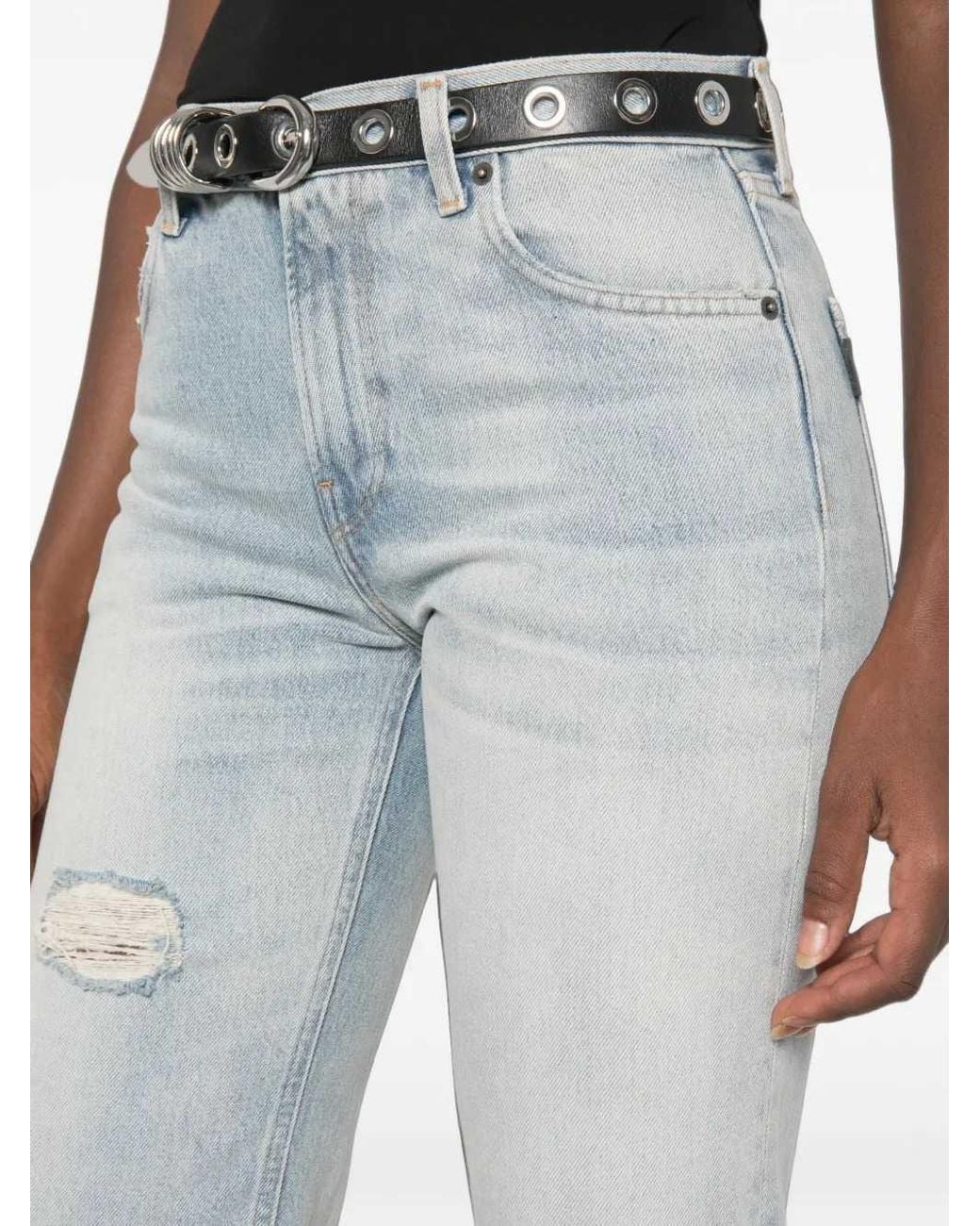 Haikure Blue Distressed-Effect Straight-Leg Jeans