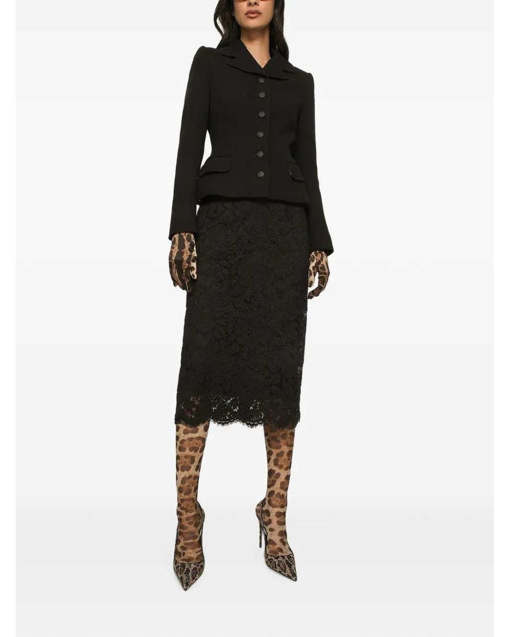 Dolce & Gabbana Black Dna Midi Skirt With Scalloped Hem