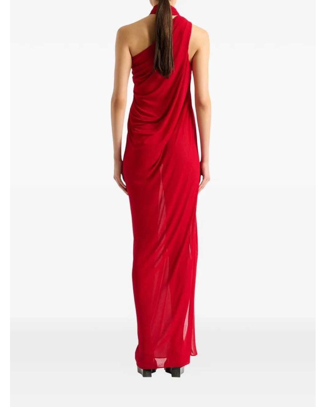 Balmain Red Draped Jersey Maxi Dress