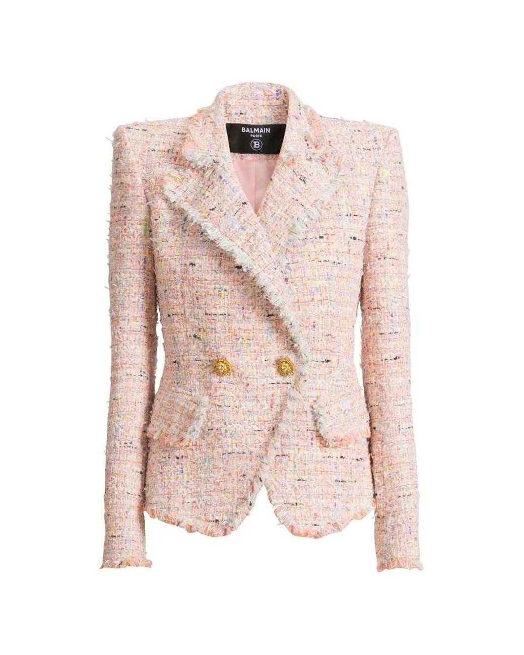 Balmain Pink Two-Button Tweed Jacket