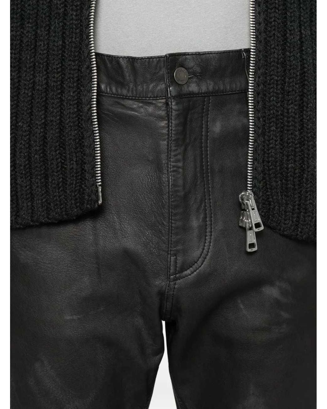 Haikure Gray Blake Leather Trousers With Panel Detailing for men