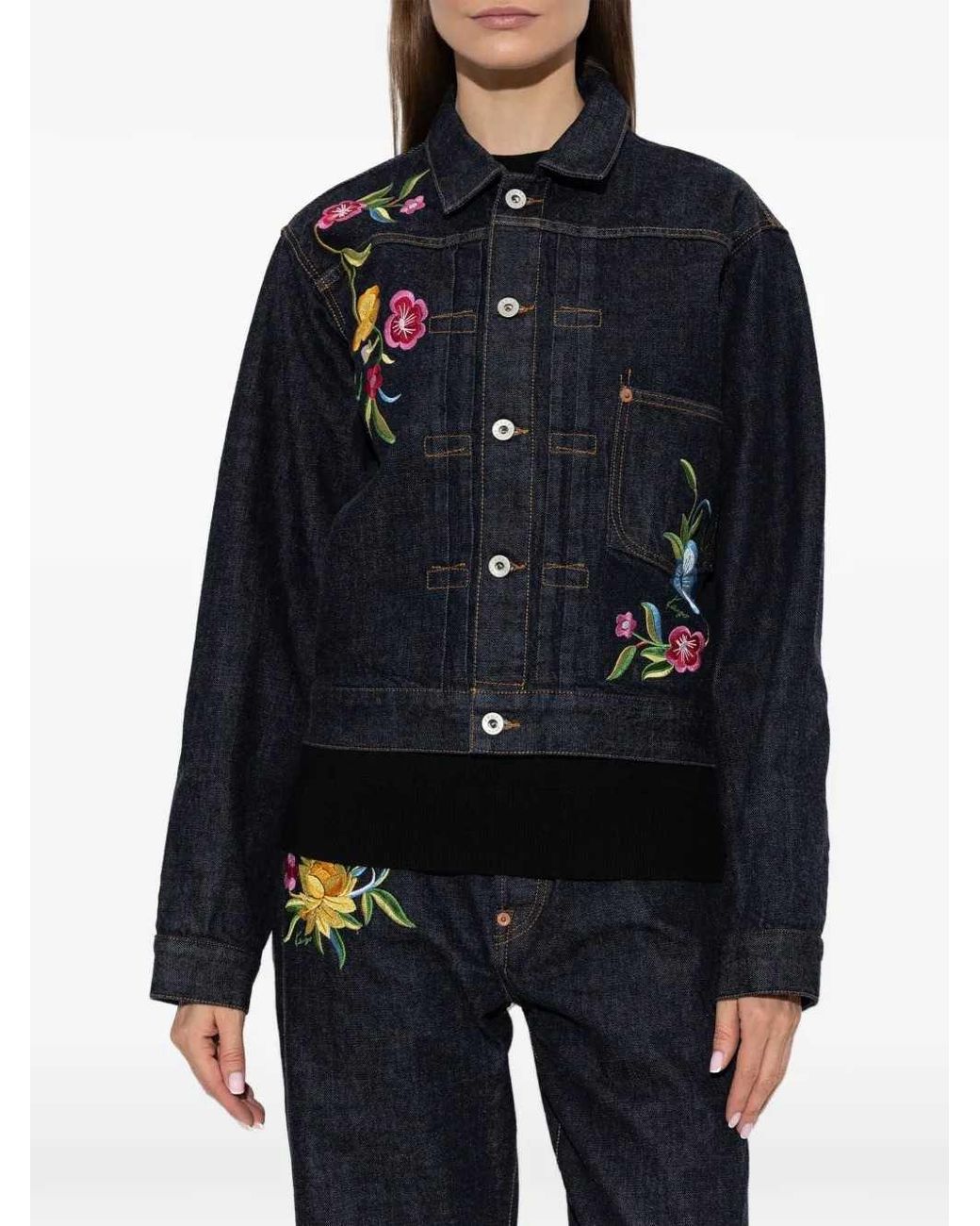 KENZO Blue Floral-Pattern Denim Jacket