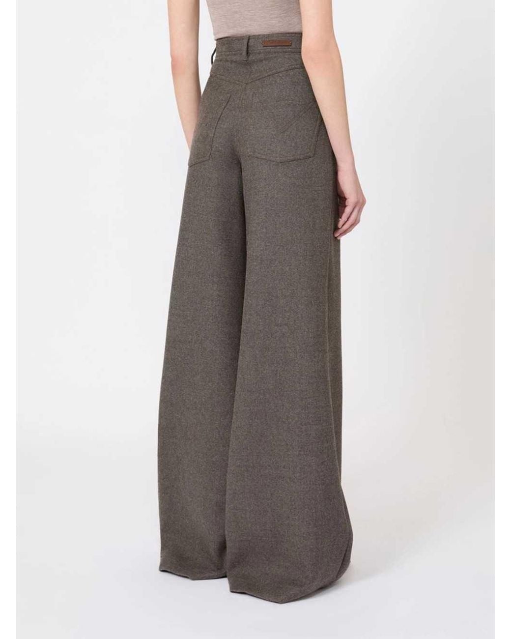 Max Mara Gray Wide-Leg Felted Wool Trousers