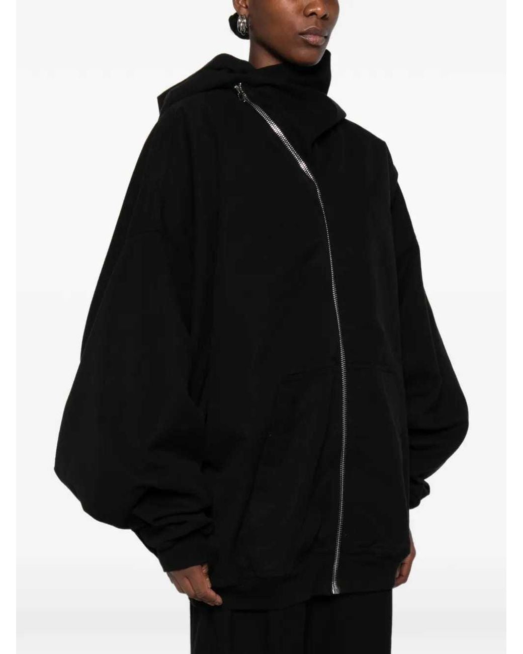 Rick Owens Black Hooded Mountain Jacket With Asymmetric Zip