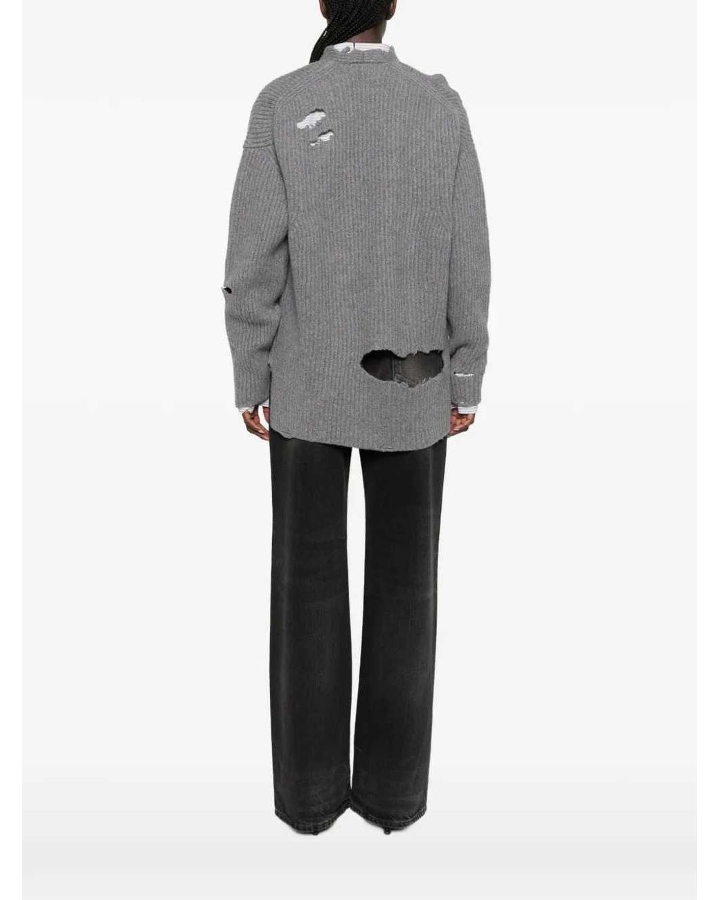 Haikure Gray Distressed-Effect Cardigan