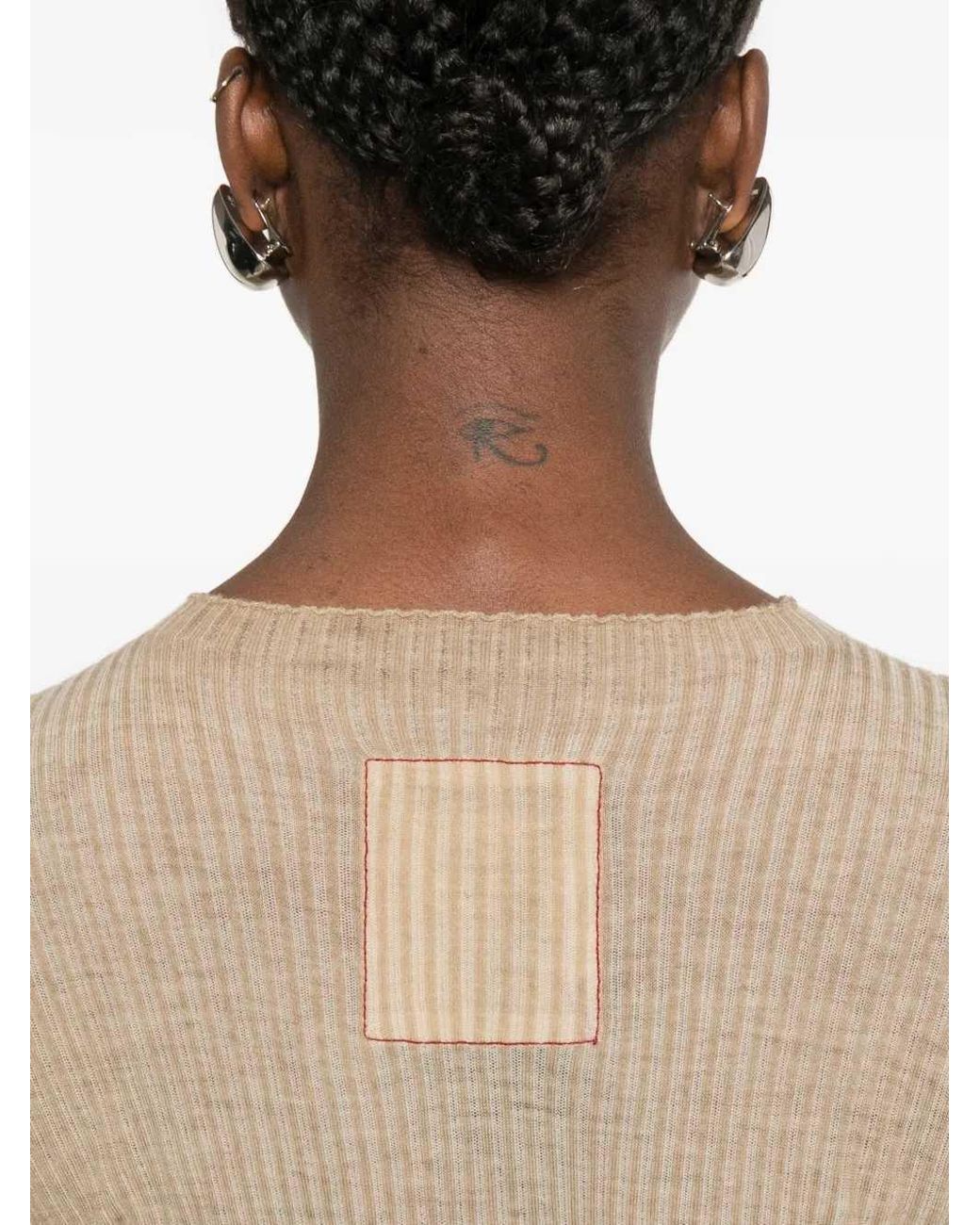 Uma Wang Natural Frayed Ribbed Blouse