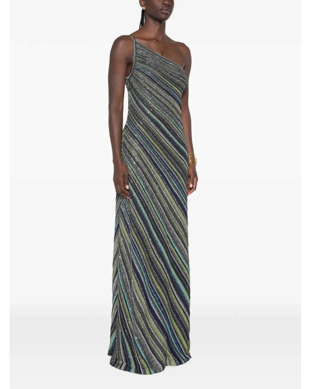 Missoni Green Sequin One-Shoulder Maxi Dress