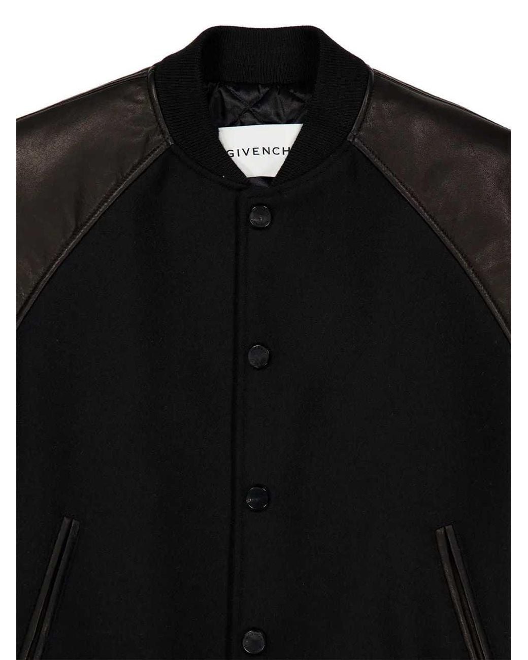 Givenchy Black Wool Bomber Jacket With Leather Inserts for men
