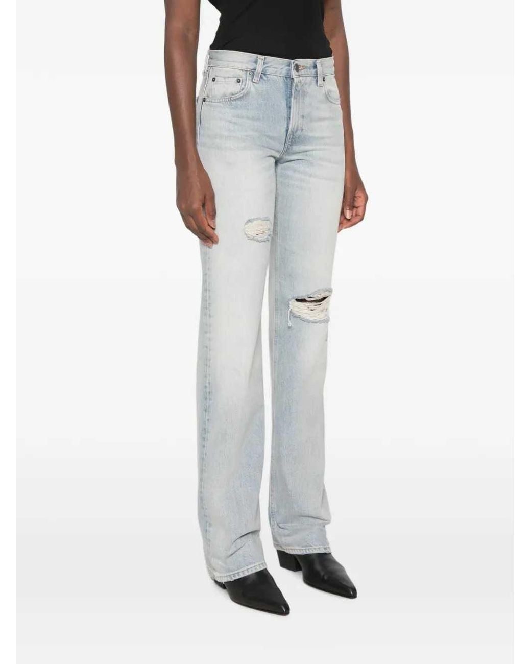 Haikure Blue Distressed-Effect Straight-Leg Jeans