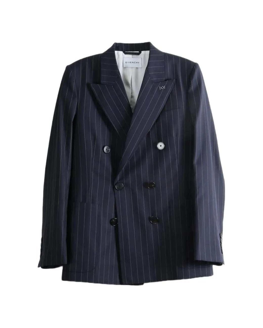 Givenchy Blue Striped Wool Double-Breasted Jacket