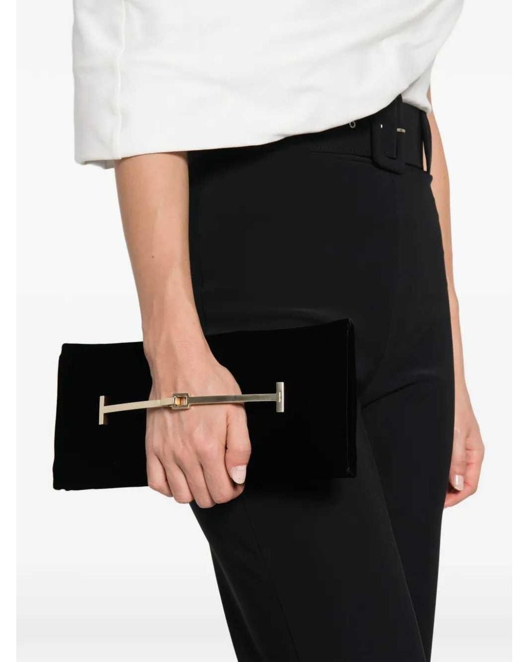 Tom Ford Black Velvet Clutch With T-Strap