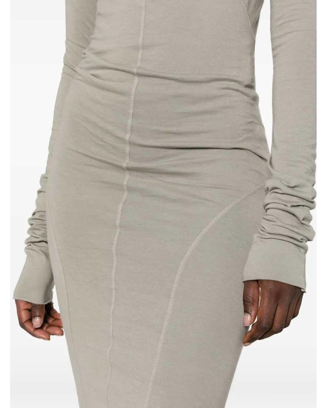 Rick Owens Natural Long-Sleeved Maxi Dress With Exposed Stitching