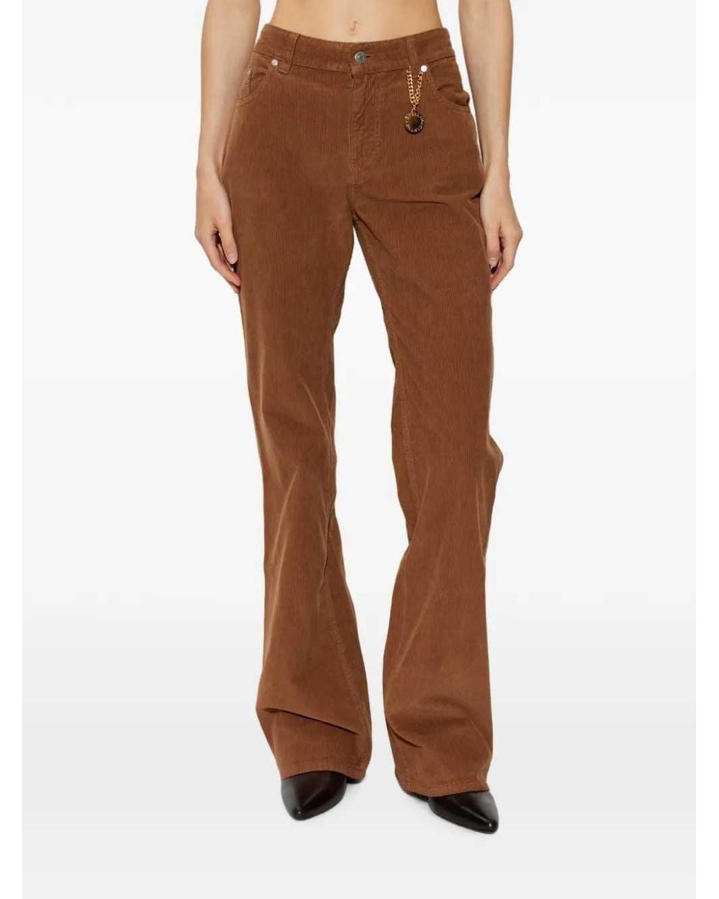 Stella McCartney Brown Corduroy Trousers With Logo Charm