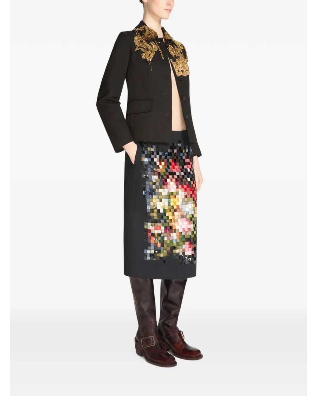 Dries Van Noten Black Embroidered Pencil Skirt