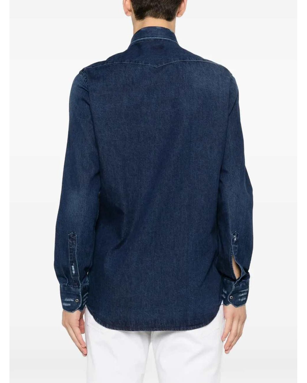 Sartorio Napoli Blue Denim Shirt With Inserts for men