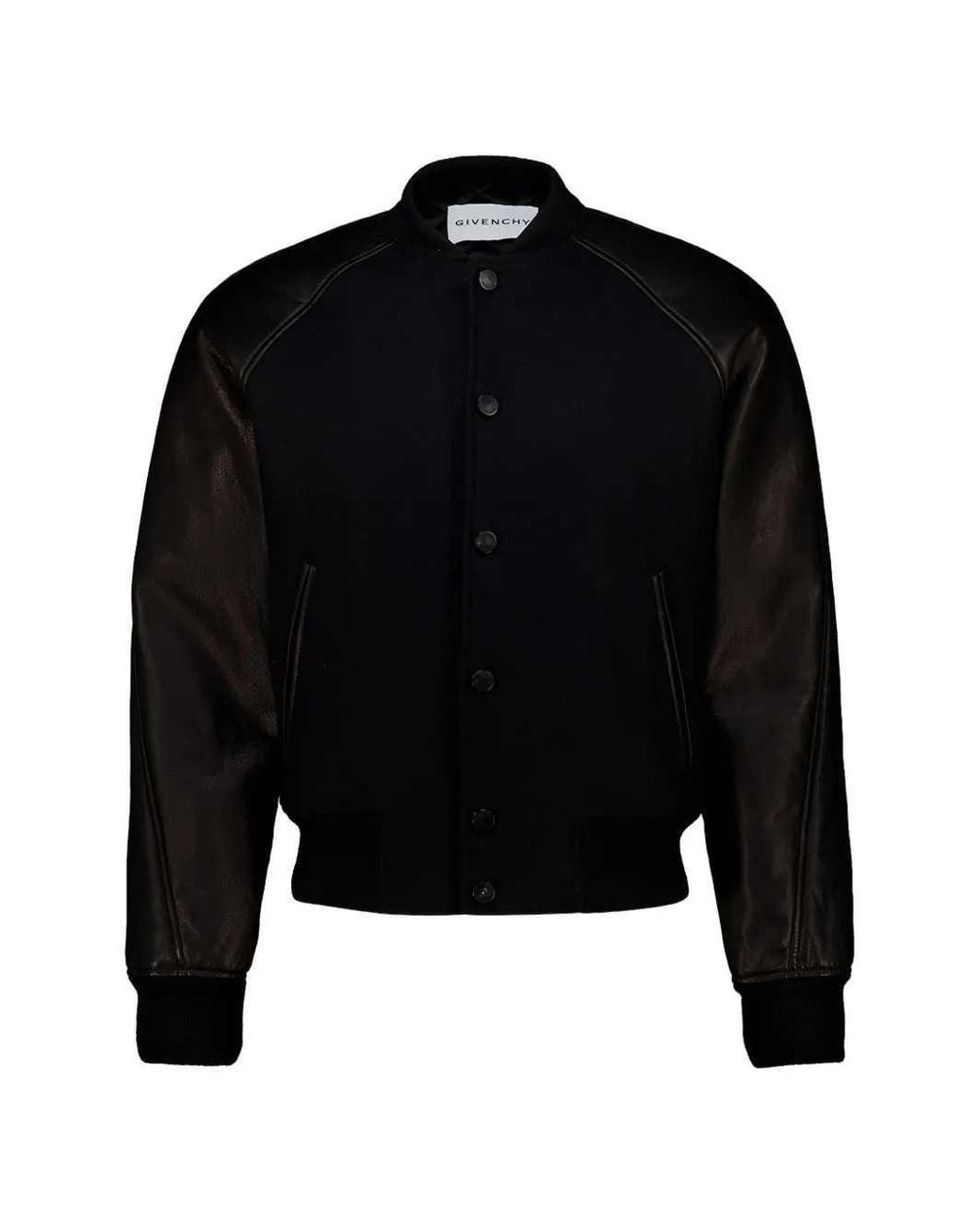 Givenchy Black Wool Bomber Jacket With Leather Inserts for men