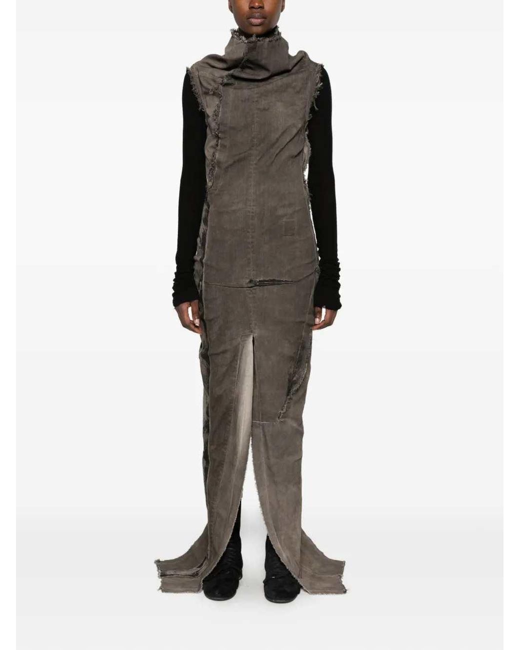 Rick Owens Natural Distressed-Effect Panelled Dress