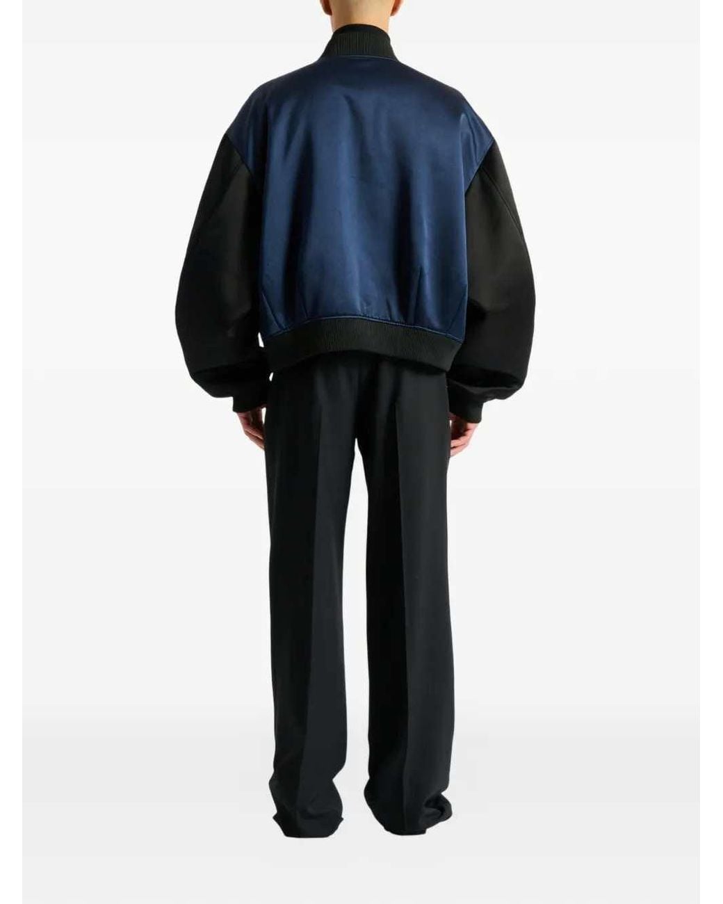 Balmain Blue Satin Military Bomber Jacket for men