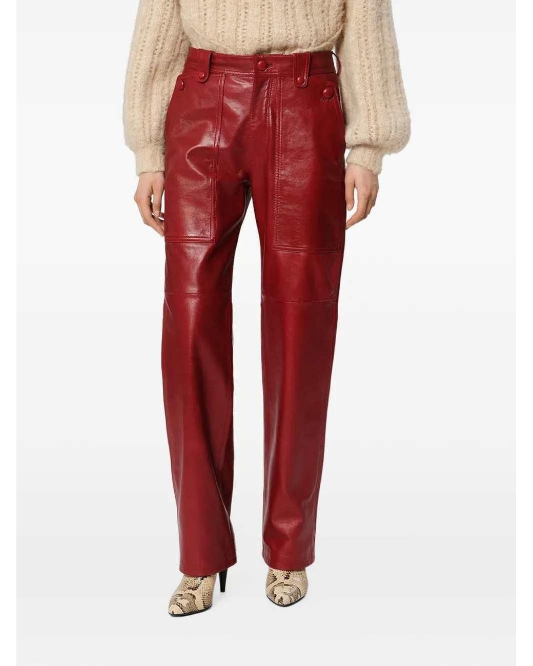 Isabel Marant Red Valka Leather Trousers