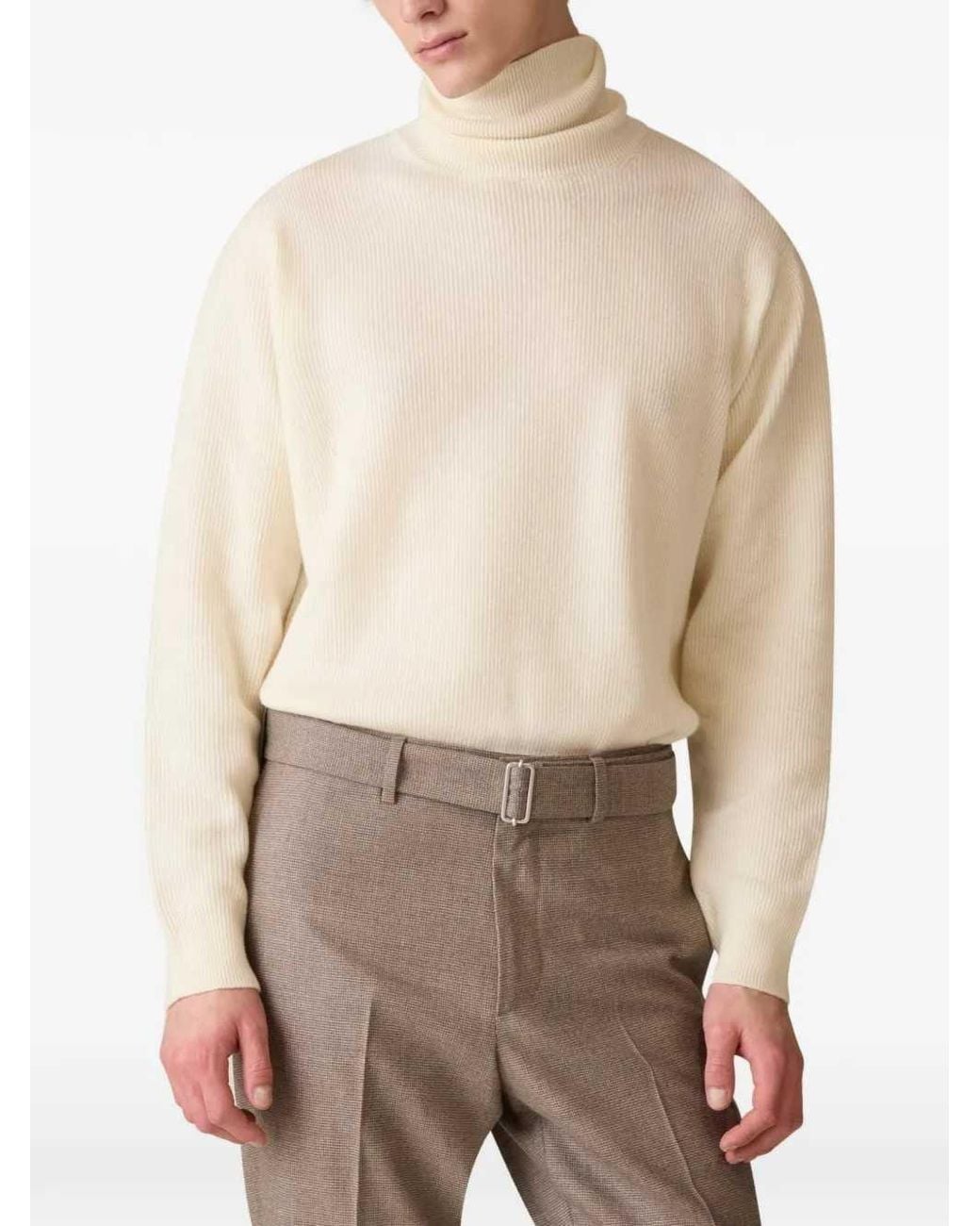Lardini White Ribbed High-Neck Sweater for men