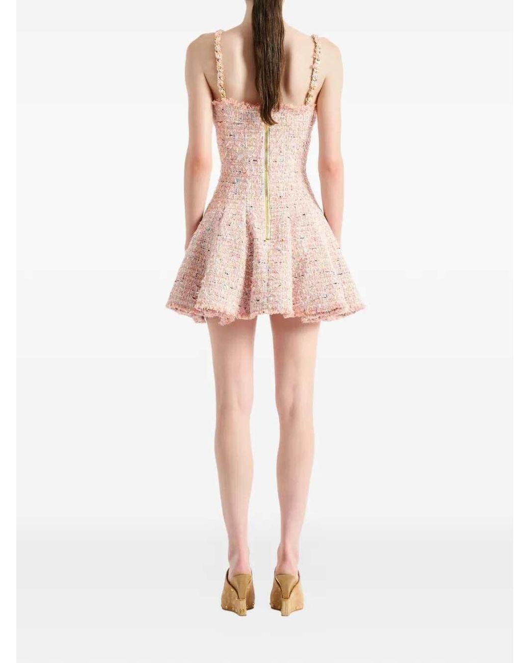 Balmain Pink Flared Tweed Dress