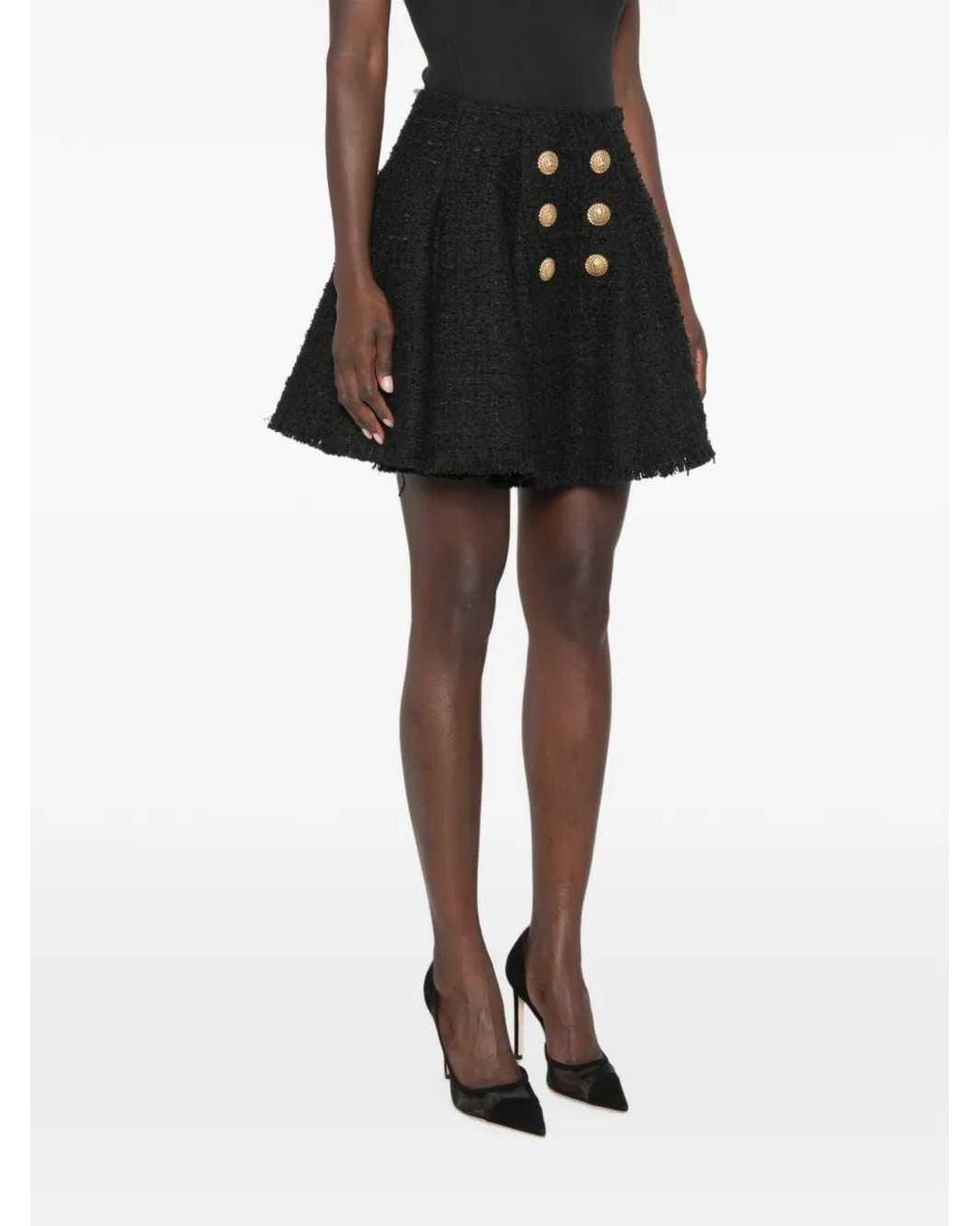 Balmain Black Flared Tweed Skirt