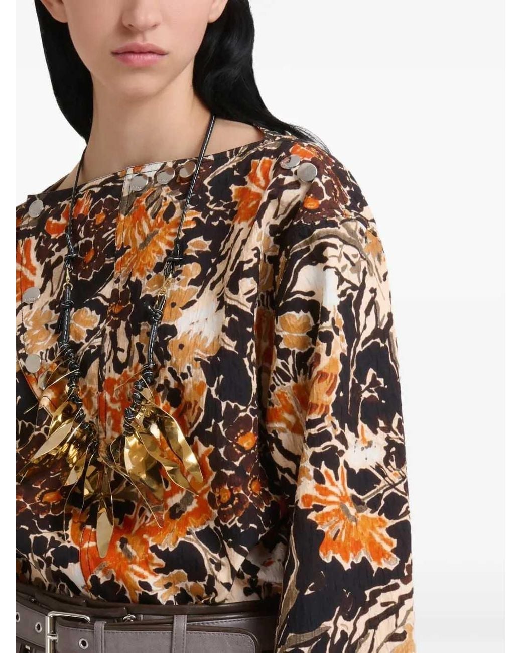 Marni Multicolor Cloqué Top With Extreme Bouquet Print
