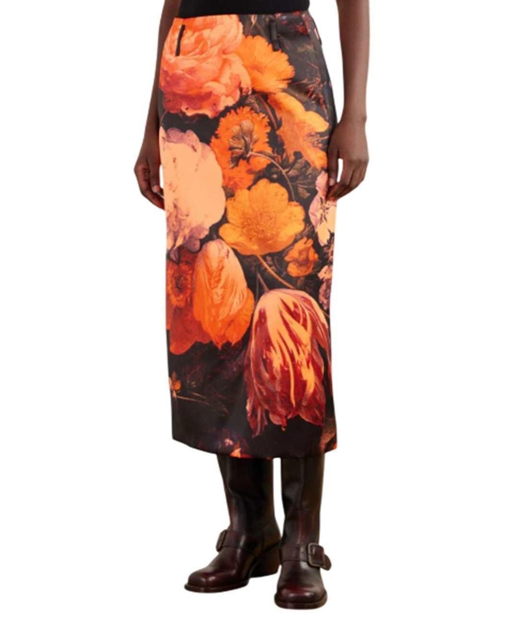 Dries Van Noten Orange Printed Maxi Skirt