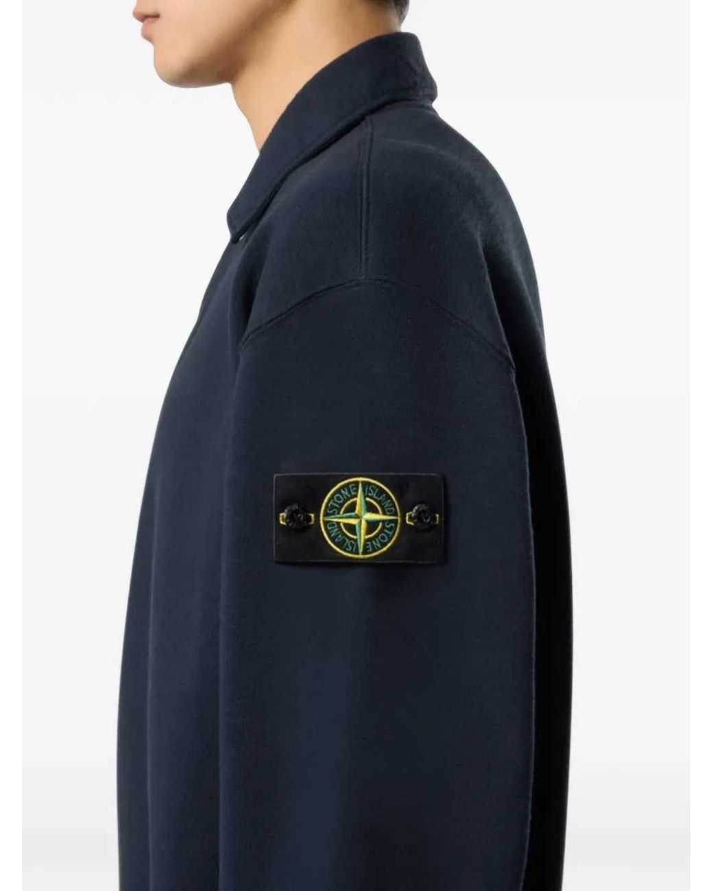 Stone Island Blue Tubular Cotton Fleece Polo Shirt for men