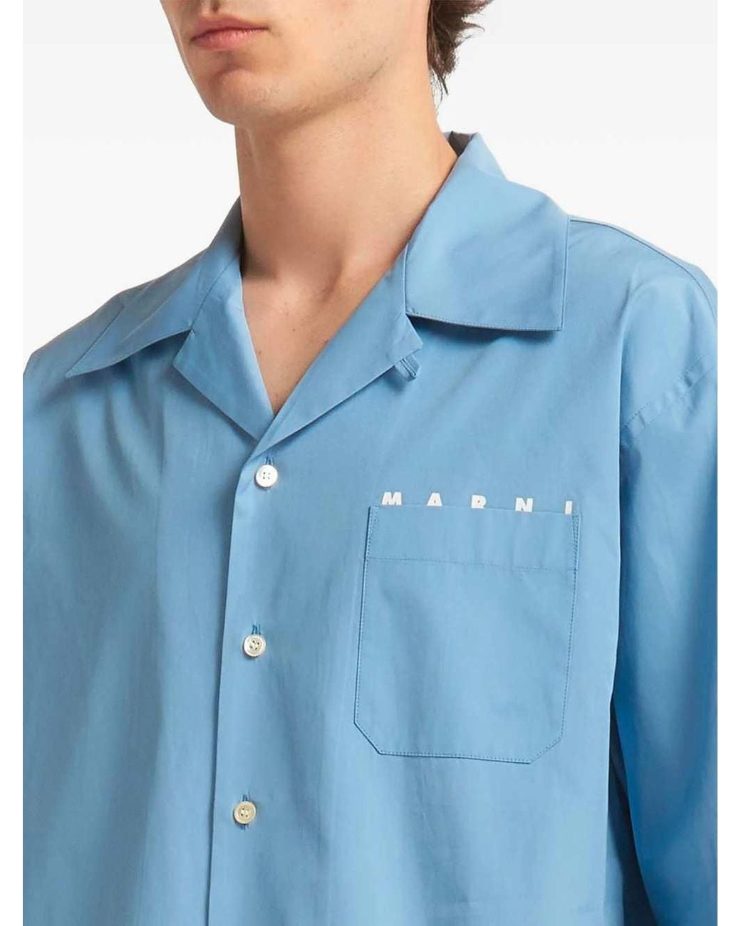 Marni Blue T-Shirt With Logo Pocket for men