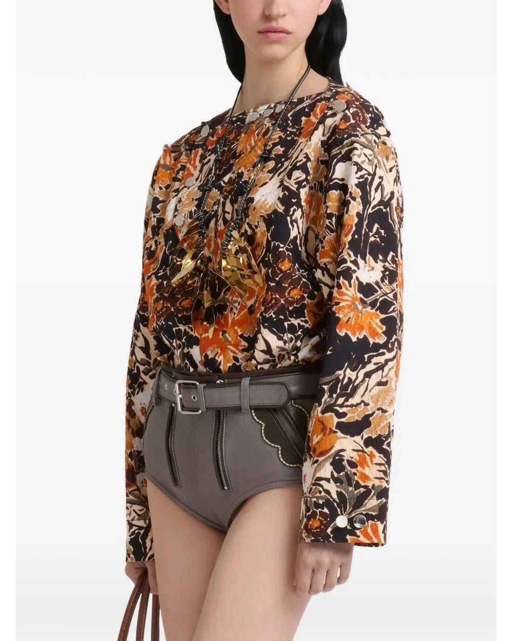 Marni Multicolor Cloqué Top With Extreme Bouquet Print