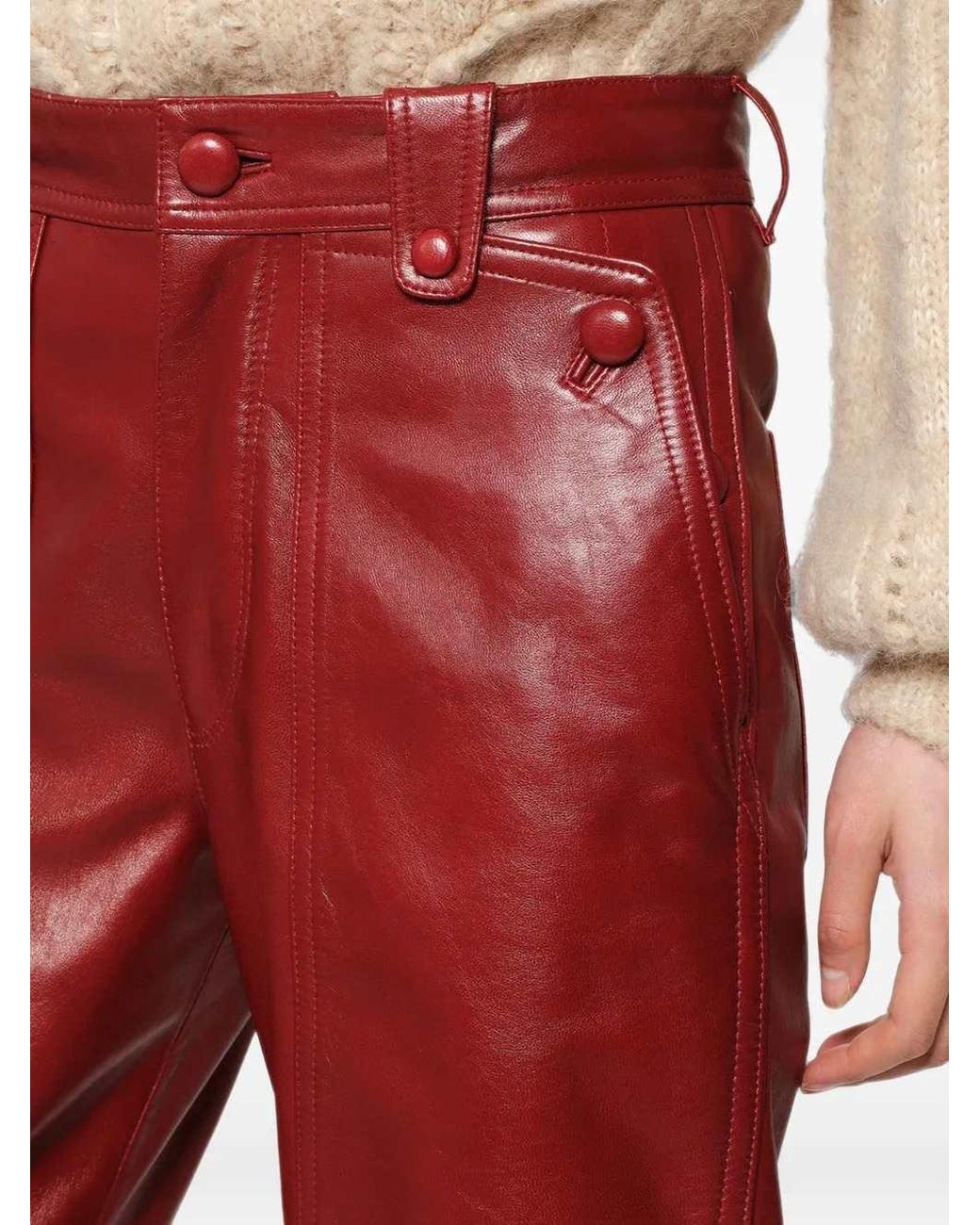 Isabel Marant Red Valka Leather Trousers