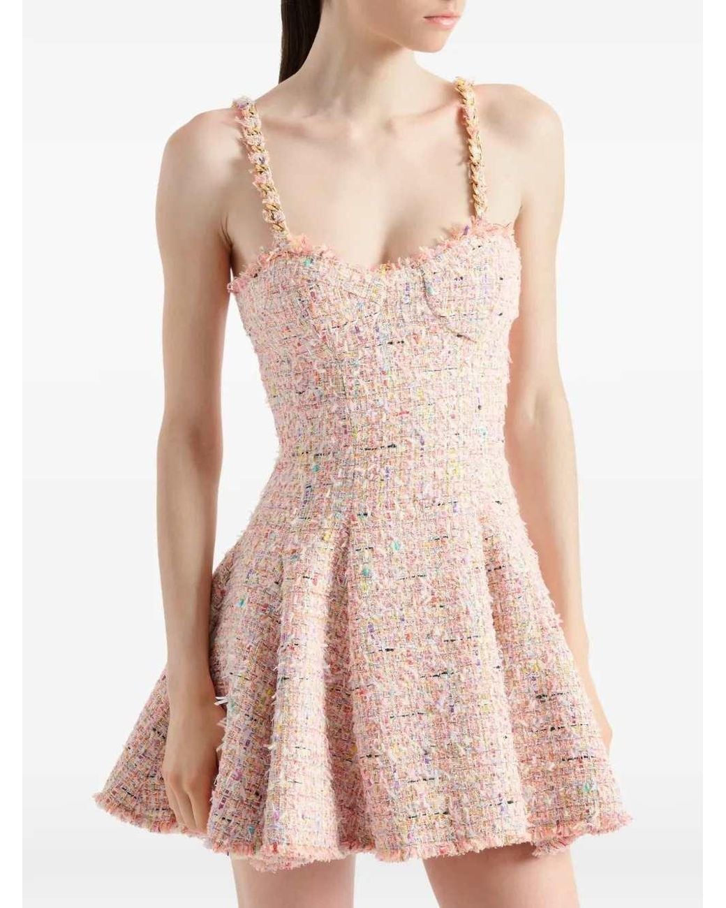 Balmain Pink Flared Tweed Dress