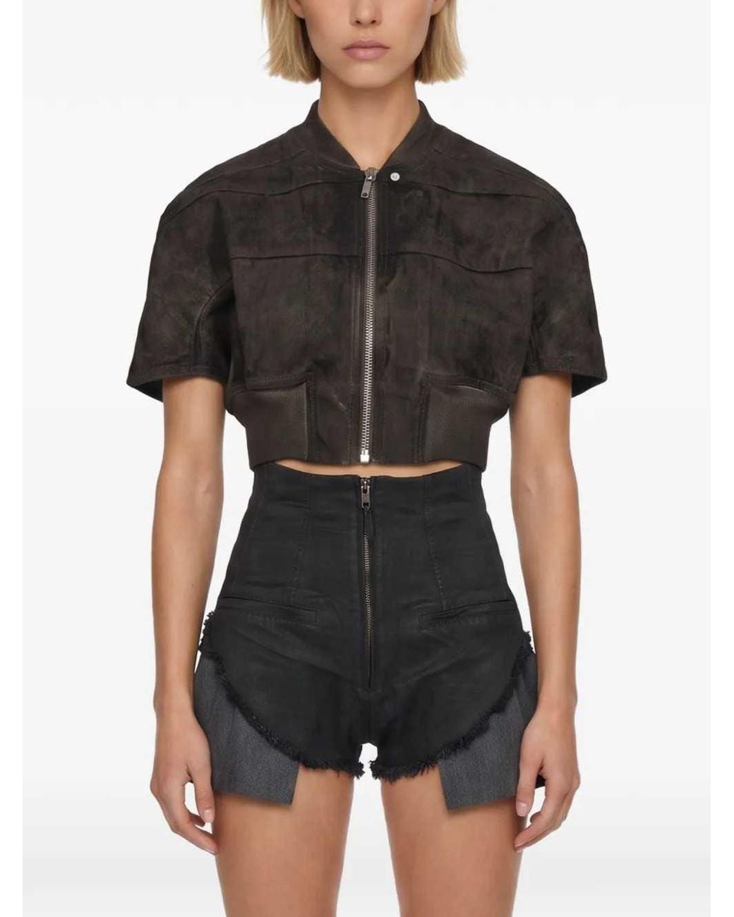Rick Owens Black Tatlin Short-Sleeved Cropped Jacket