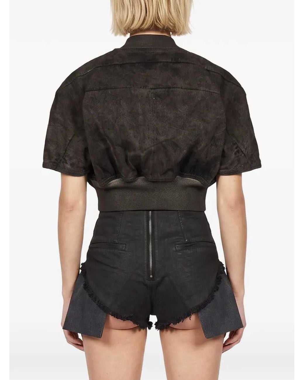 Rick Owens Black Tatlin Short-Sleeved Cropped Jacket