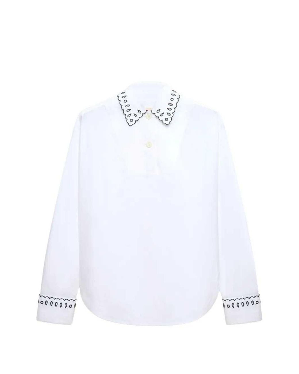 Marni White Poplin Shirt With Half-Button Placket And Broderie Anglais