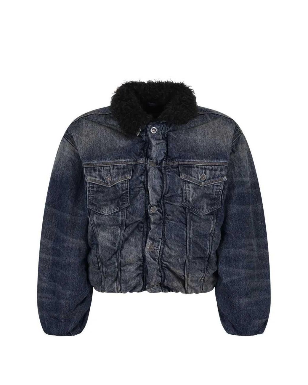 DIESEL Blue D-Curly-Fsj1 Jacket With A Washed-Out Effect And Ruffle Detail