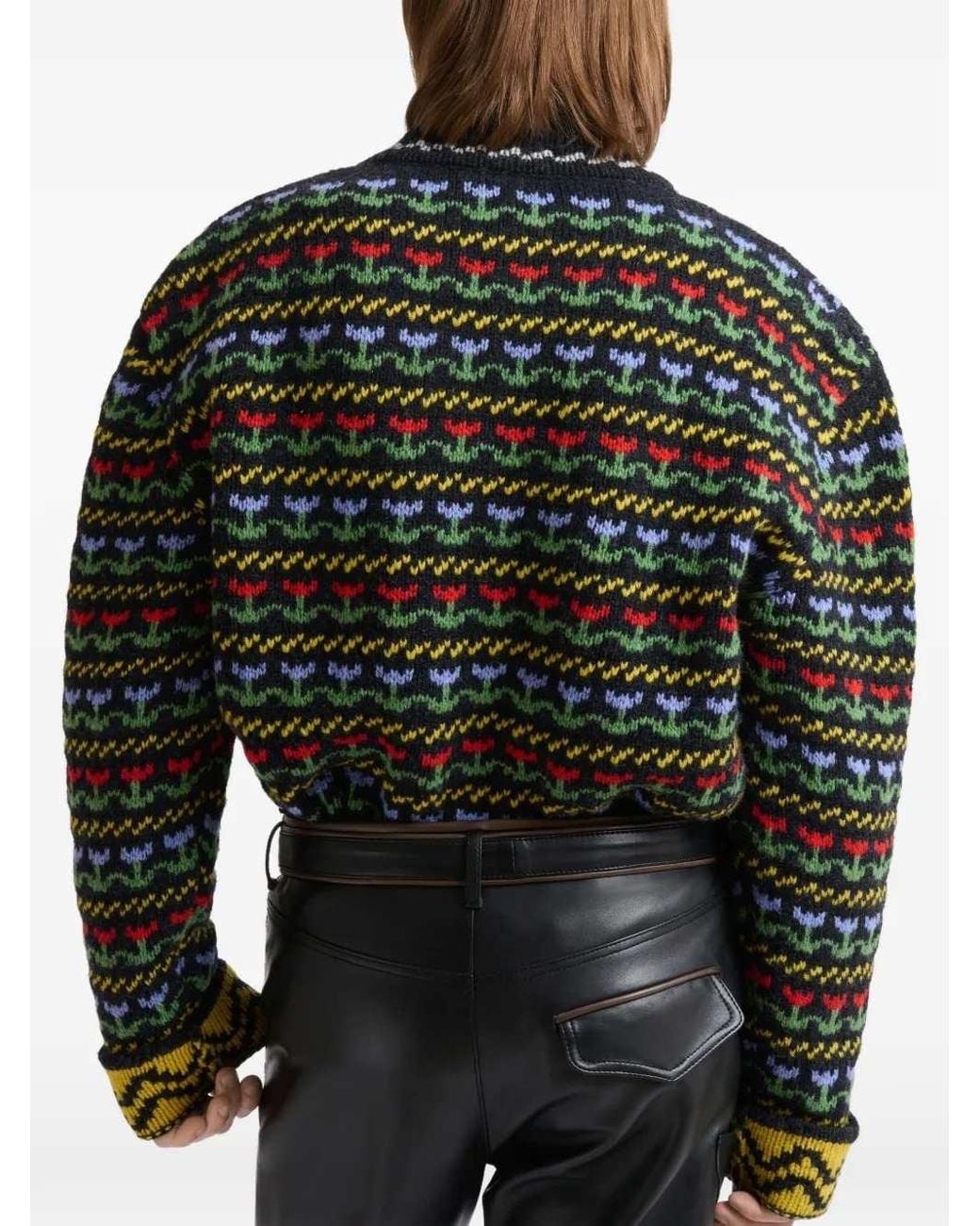 Marni Green Shetland Wool Sweater With Fair Isle Pattern for men