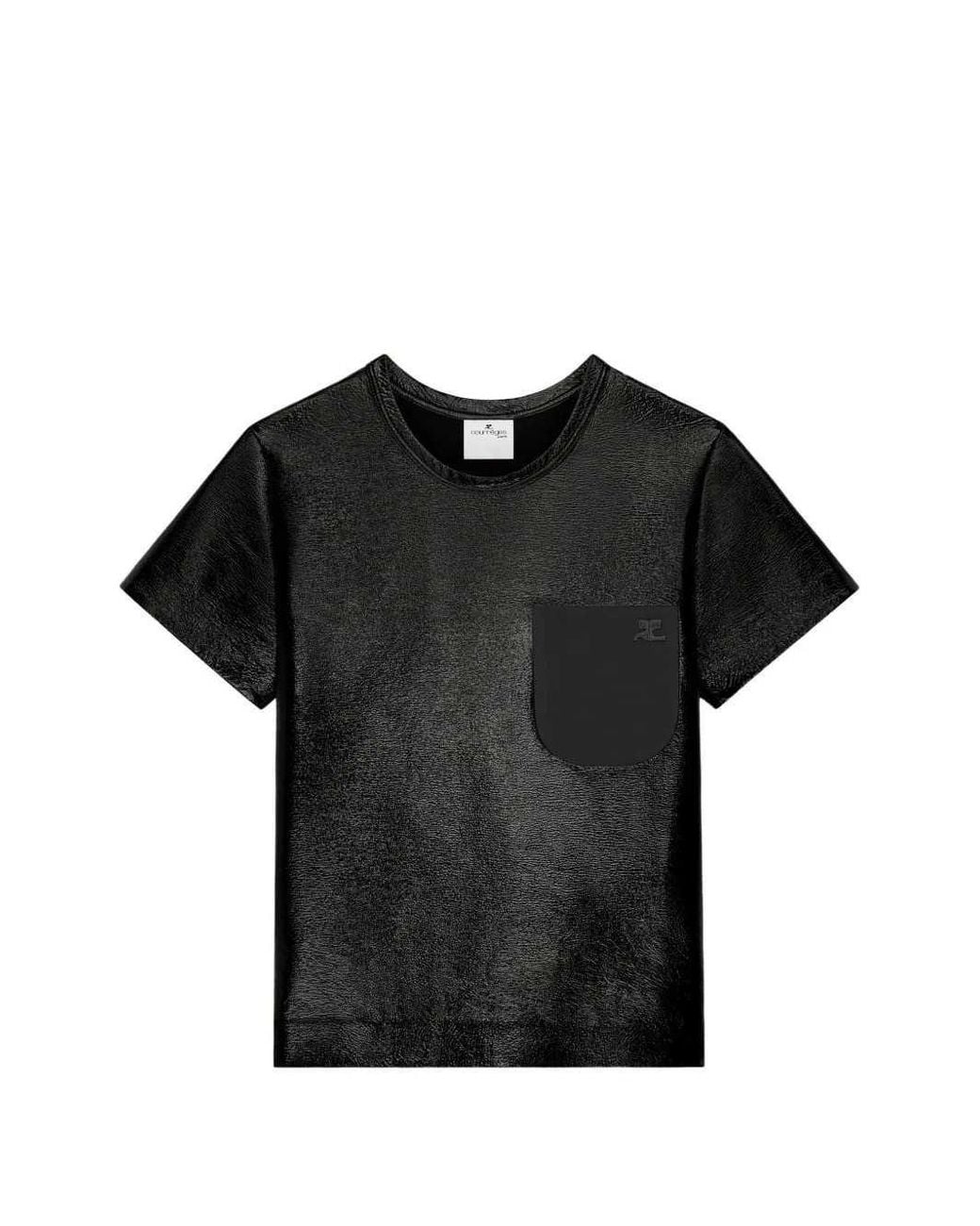 Courreges Black Vinyl-Detail T-Shirt With Pocket