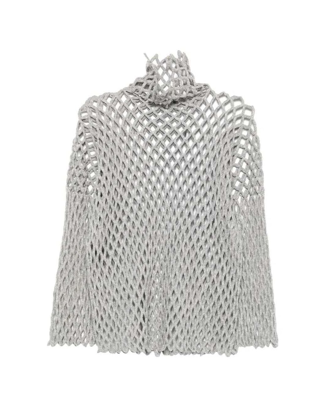 Sportmax Gray Open-Knit Turtleneck Sweater