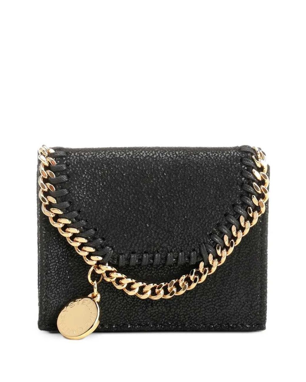 Stella McCartney Black Falabella Tri-Fold Wallet With Chain Trim