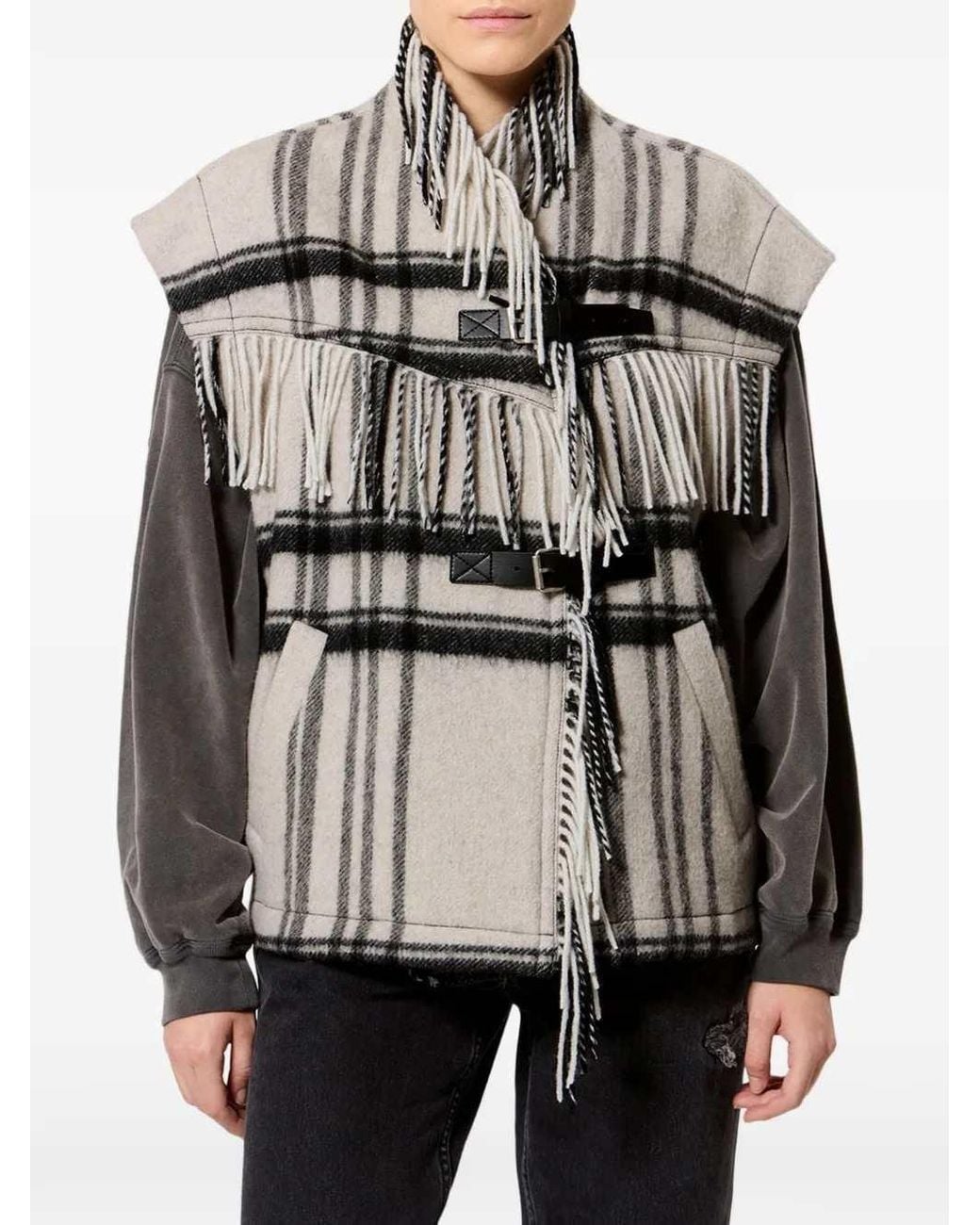 Isabel Marant Gray Fringed Check Vest