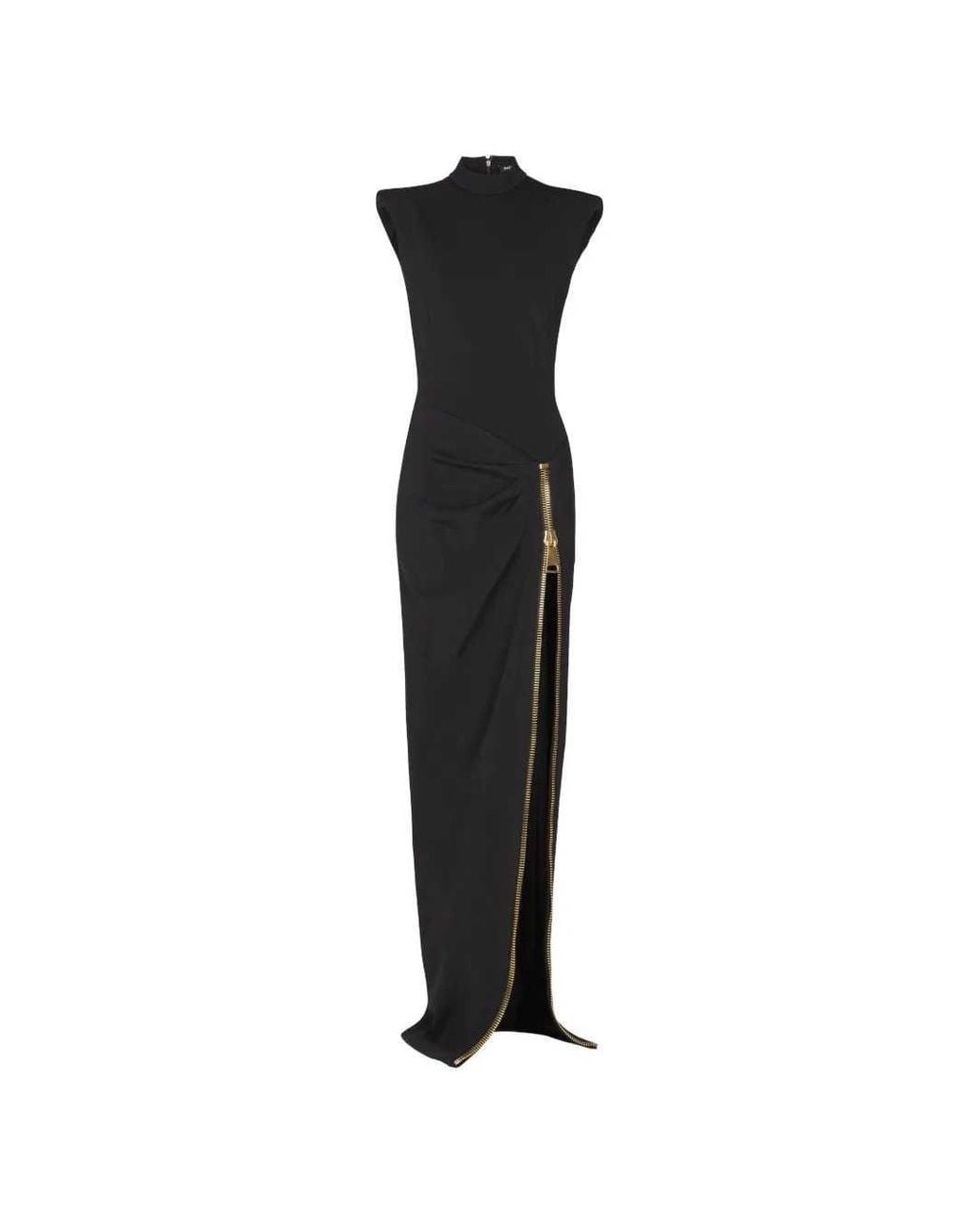 Balmain Black Long Jersey Dress With Leg Slit