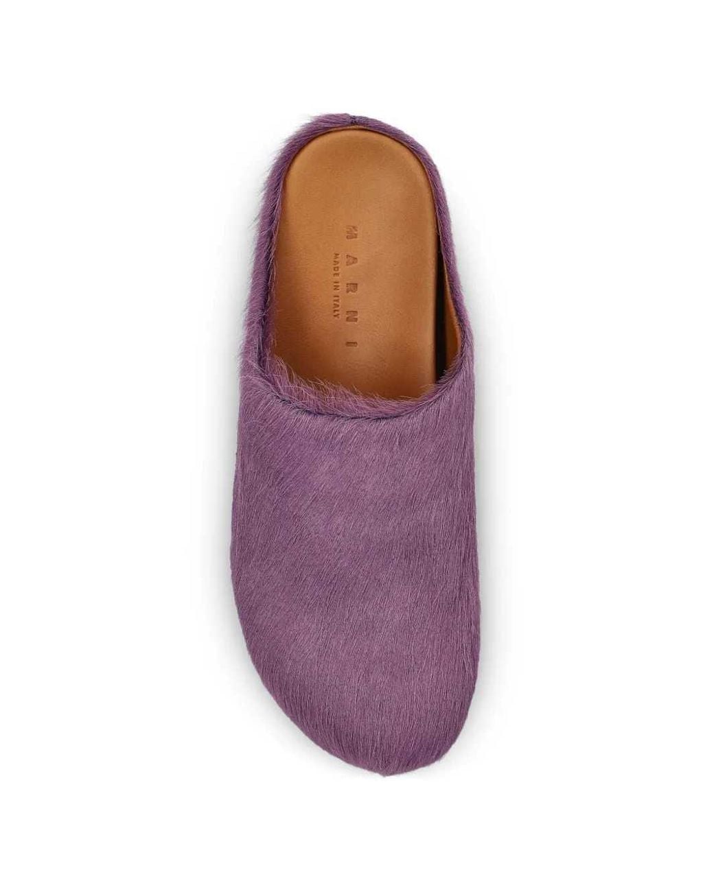 Marni Purple Long-Haired Calfskin Fussbett Mules